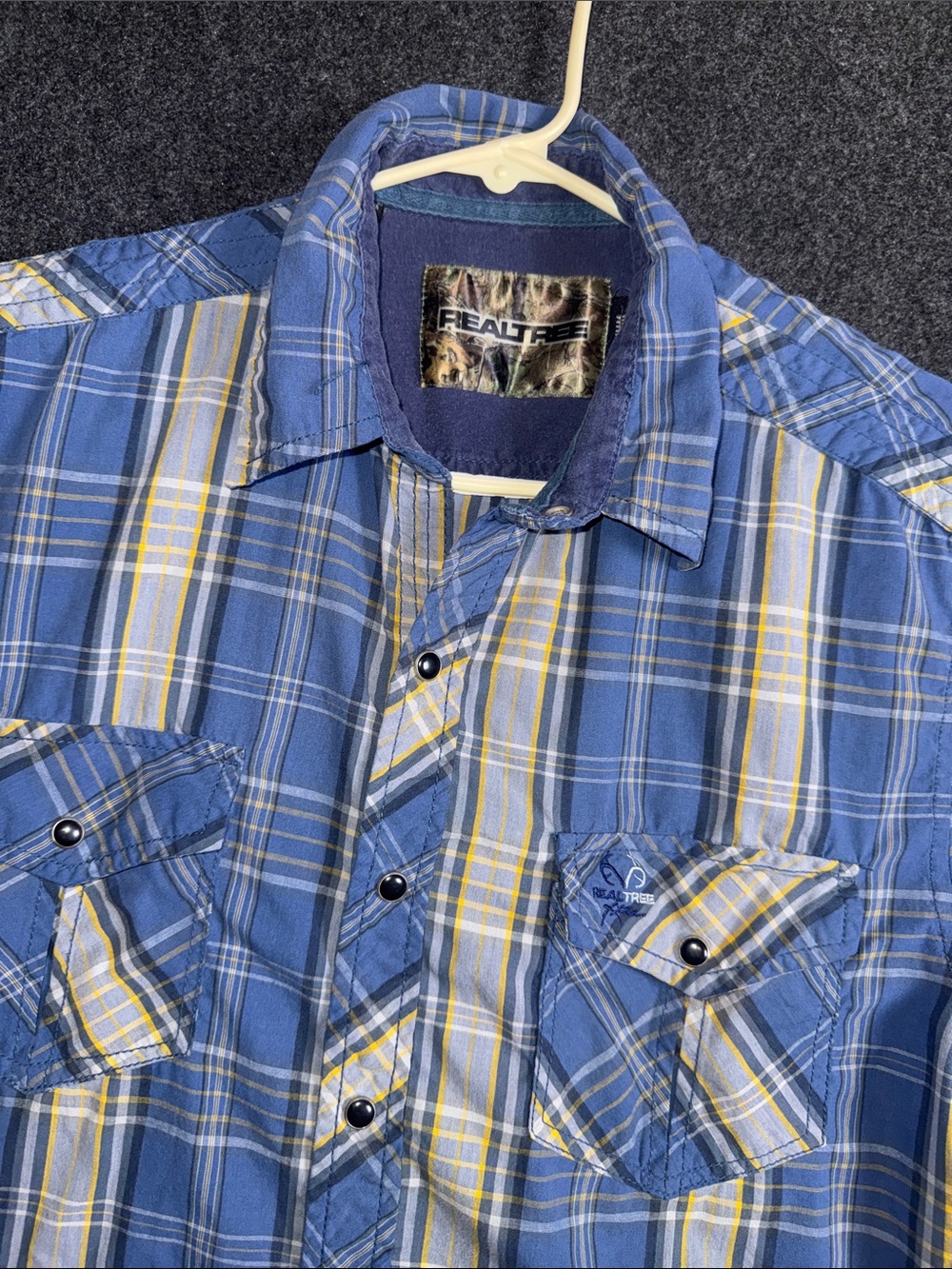 Realtree Blue and Yellow Plaid Men's Button-Down Shirt